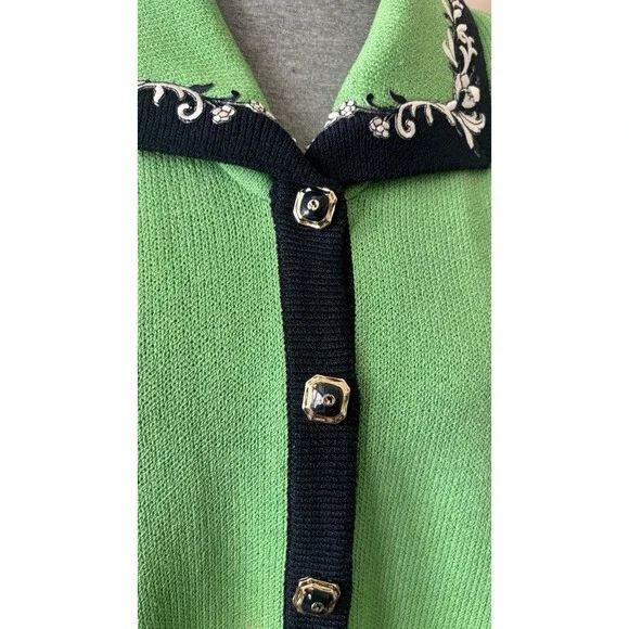 St. John Collection by Marie Gray Size 14/16 Green Navy Floral Trimmed Knit Suit - Picture 3 of 13